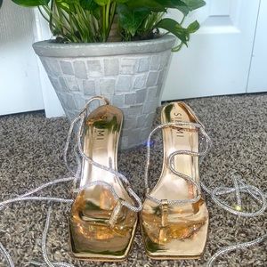 Selene Rose Gold Diamante Lace Up Stiletto Heels